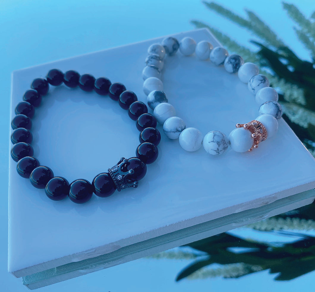 Black Marble Long Distance Bracelet Set