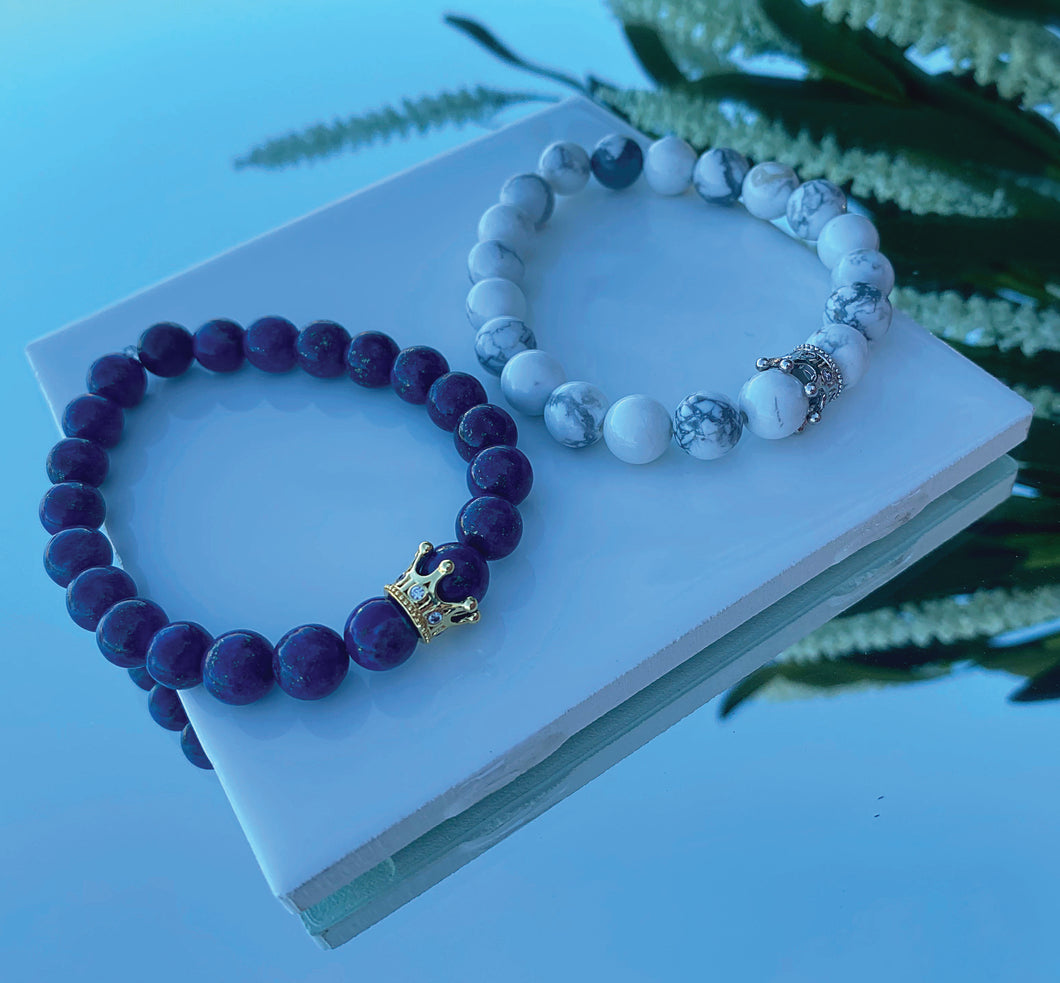 Lapis Marble Long Distance Bracelet Set